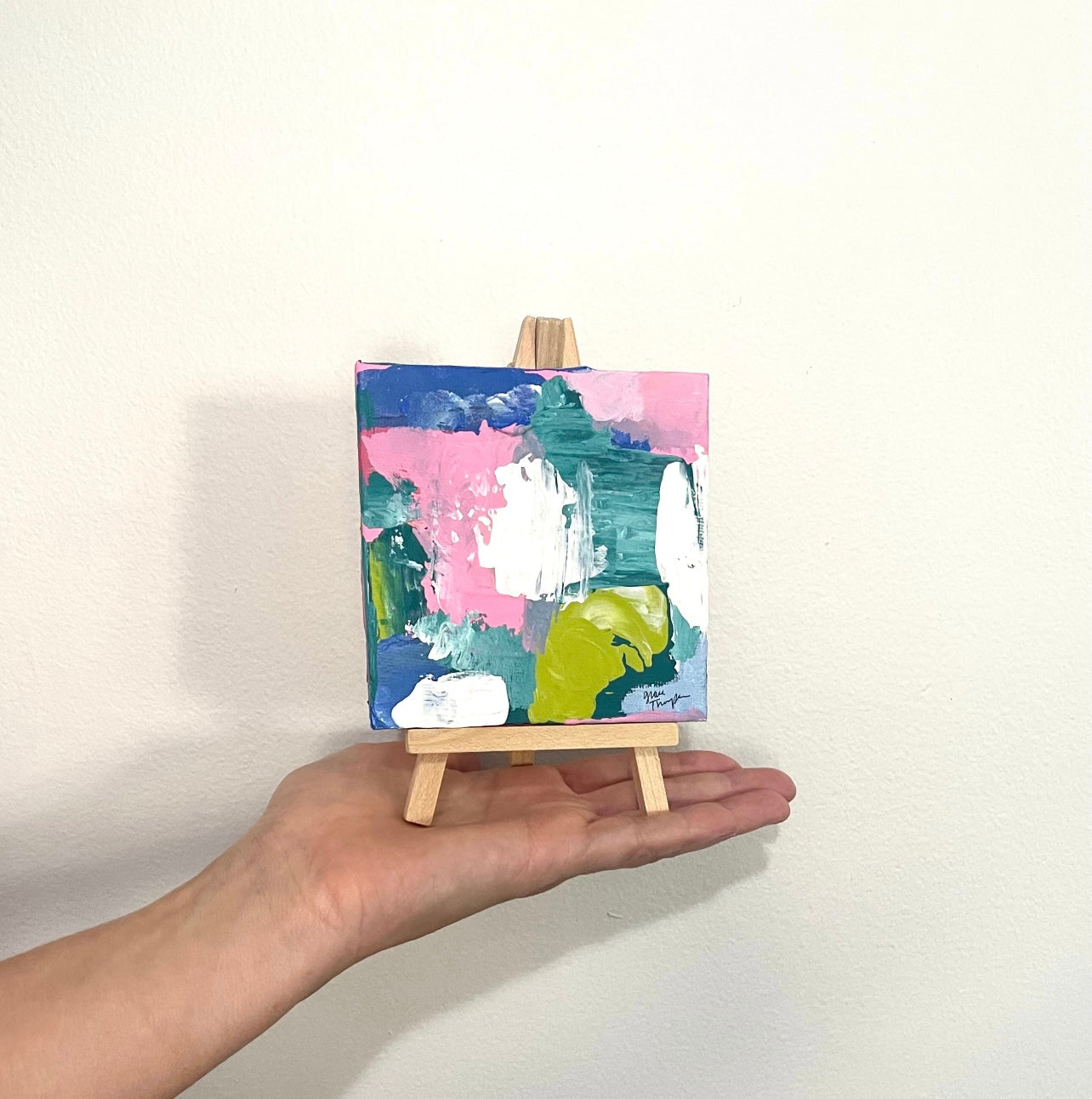 Original Abstract Mini Painting with wooden easel