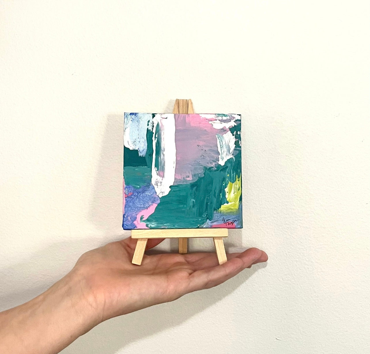 Colorful Mini Original Abstract Painting with wooden easel