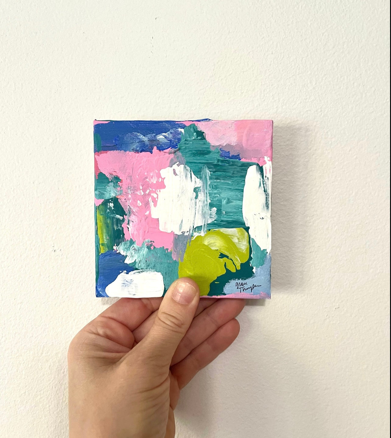 Original Abstract Mini Painting with wooden easel