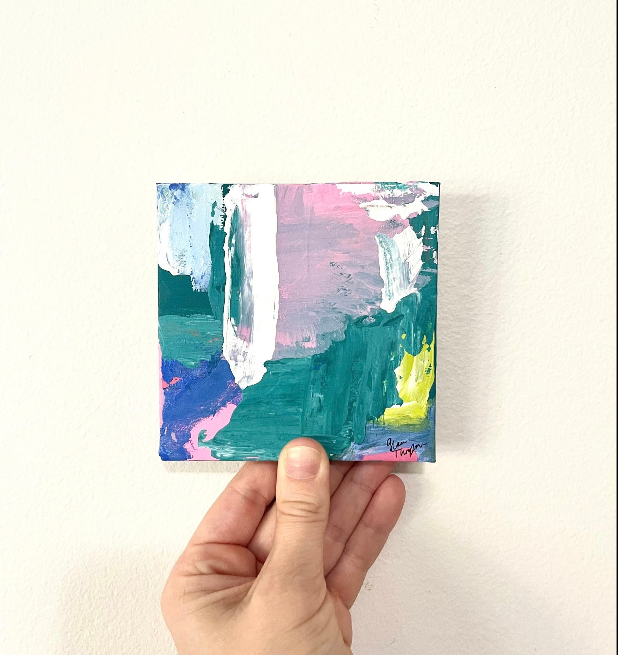 Colorful Mini Original Abstract Painting with wooden easel
