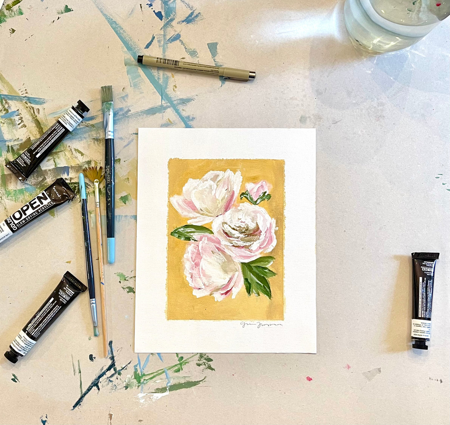 Floral Study on Yellow Original Acrylic Painting