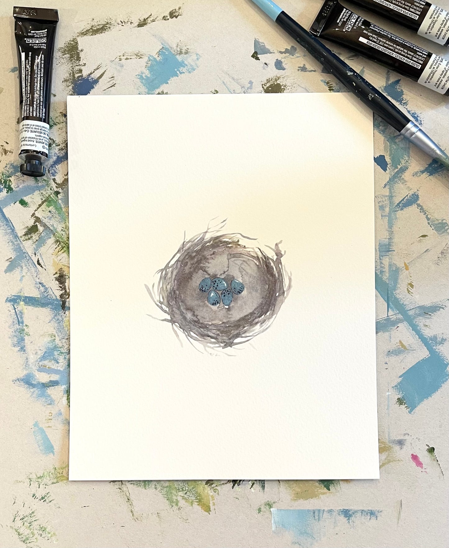 Bird Nest Watercolor Art Print