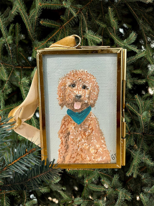 Golden Doodle hand-painted Christmas ornament