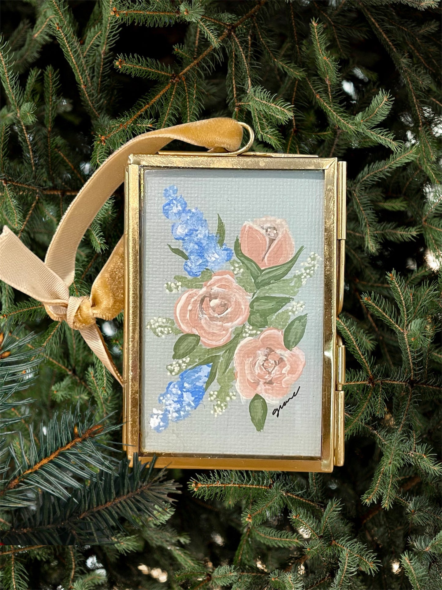 Vintage Flowers hand-painted Christmas ornament