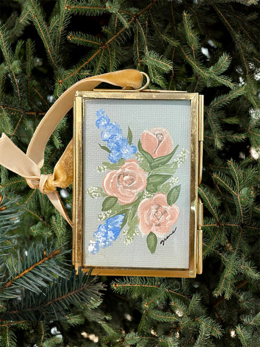 Vintage Flowers hand-painted Christmas ornament