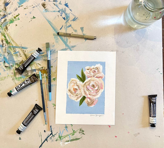 Floral Study on Blue Original Acrylic Painting