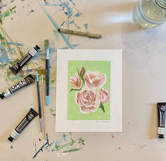 Floral Study on Mint Original Acrylic Painting