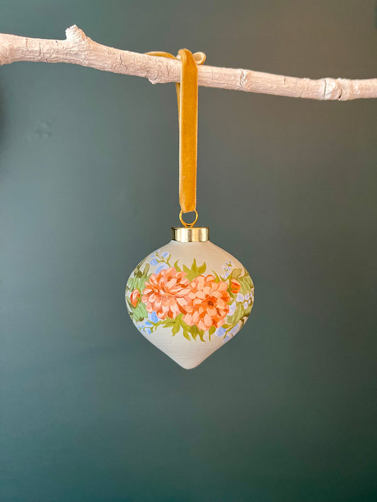 Vintage Flowers hand-painted Christmas ornament