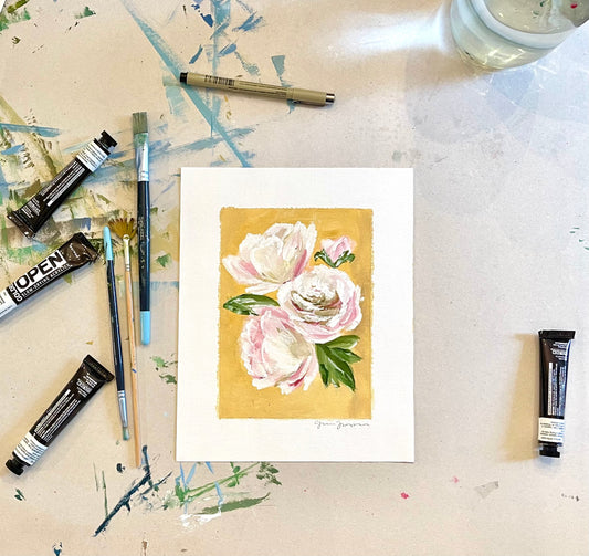 Floral Study on Yellow Original Acrylic Painting