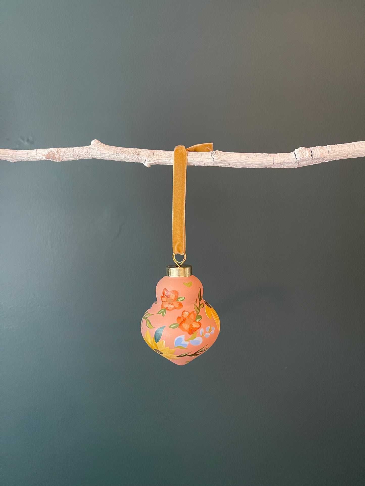 Pink floral hand-painted ceramic Christmas ornament