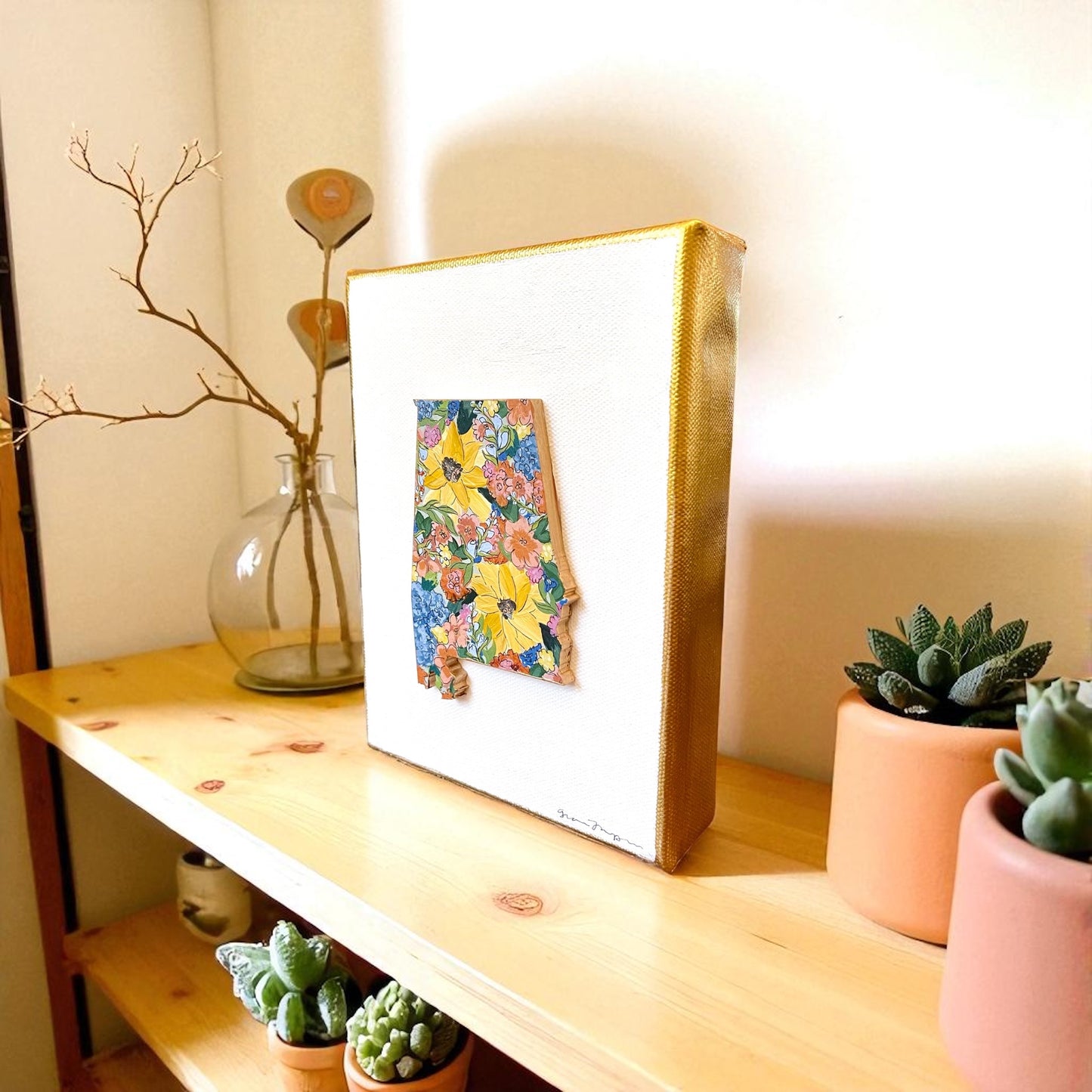 Alabama Floral State Silhouette shelf art No. 3