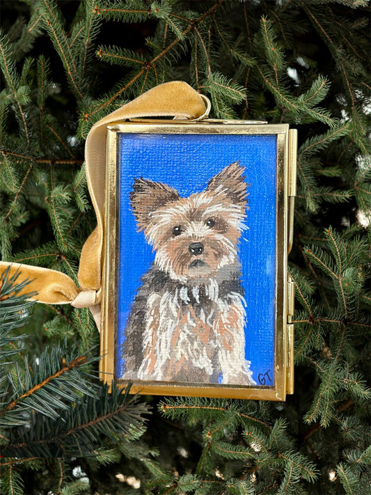 Yorkie Dog hand-painted Christmas ornament